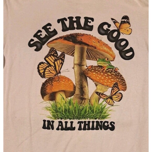 Dom Men’s Medium Graphic T-Shirt “See the Good in All Things” Mushrooms Cotton - Picture 3 of 7